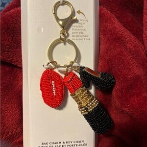 Neiman Marcus Red and Black Beaded Keychain